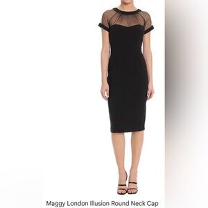 Maggy London Black Midi Dress with Sheer Accents
